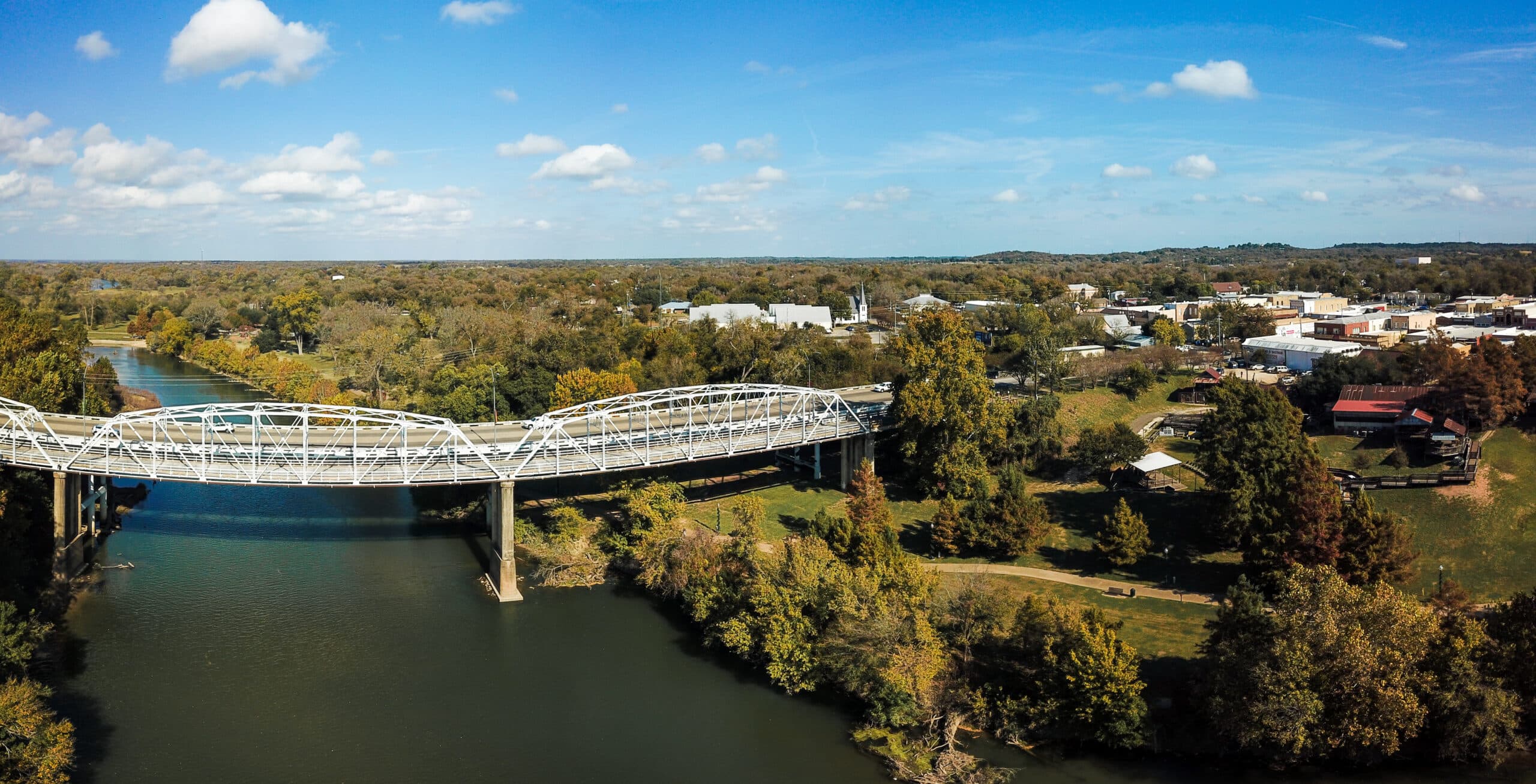 Famous Iron Truss Bridge crossing the Colorado river into the City of Bastrop